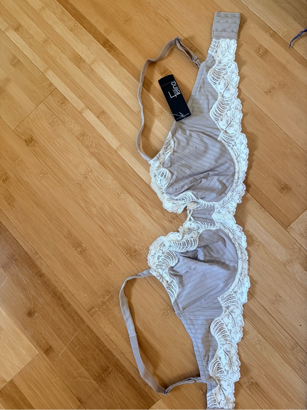 Felina Taupe Bra with Ivory Lace Trim